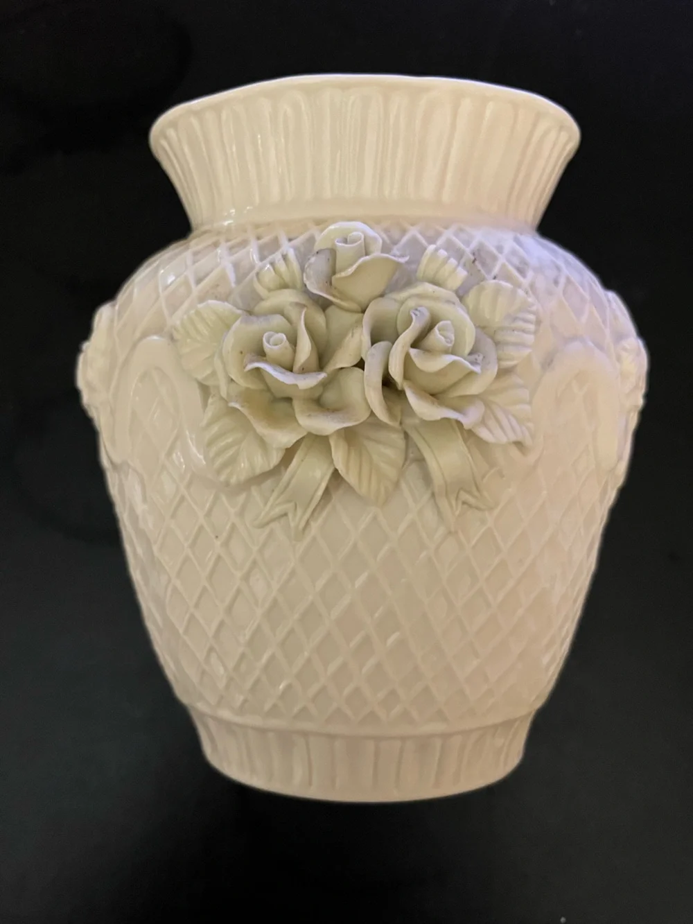 Cream Floral Relief Accent Vase - Unknown Brand